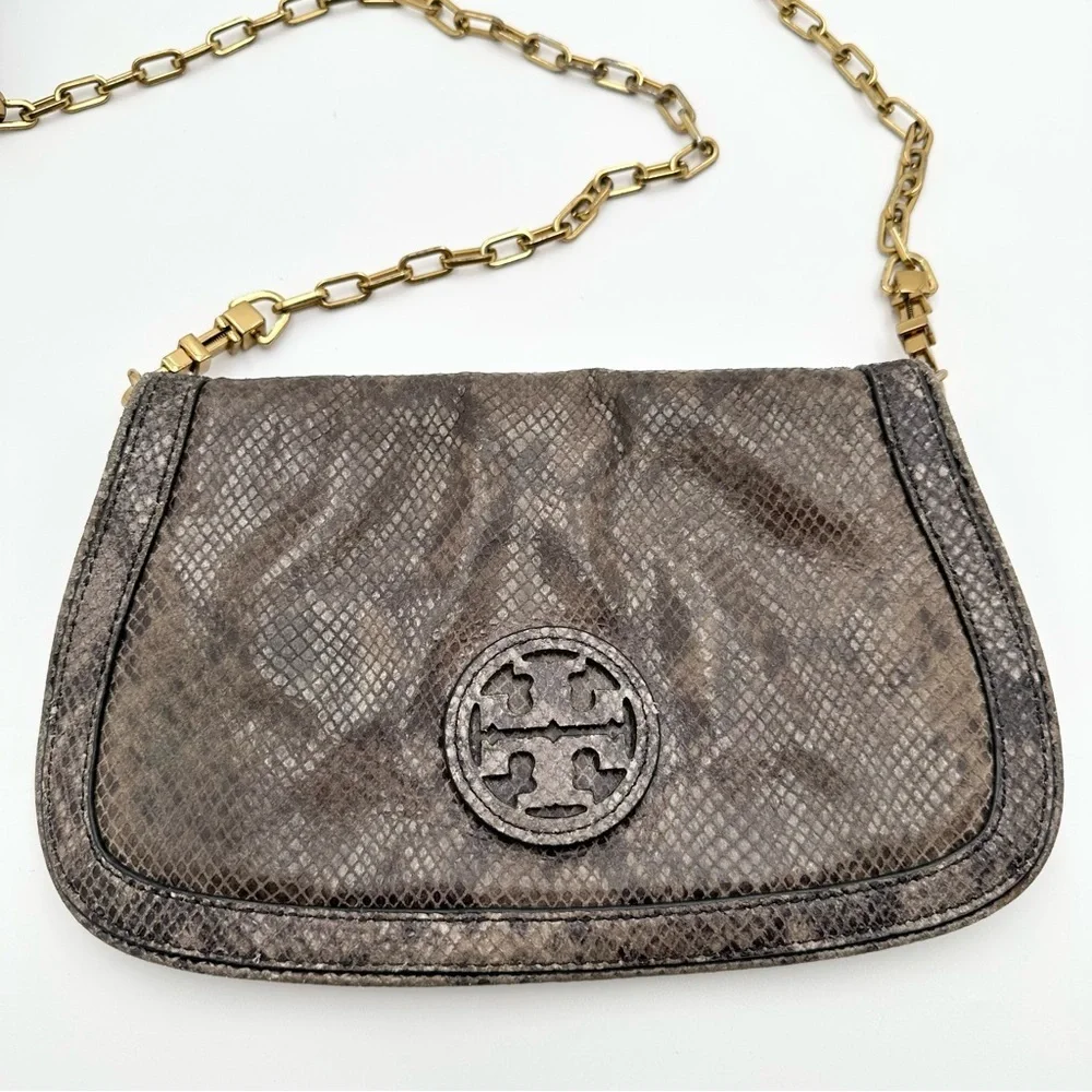 Tory Burch Amanda Snake Print Logo Clutch Crossbody